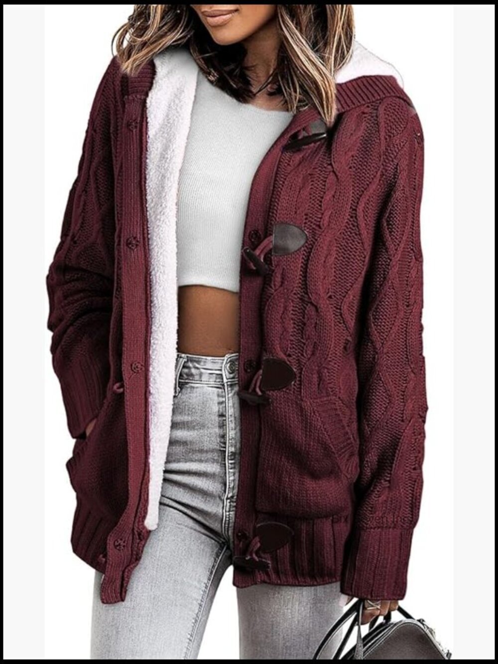Fleece Lined Hooded Cardigan with Full Zipper and Buttons